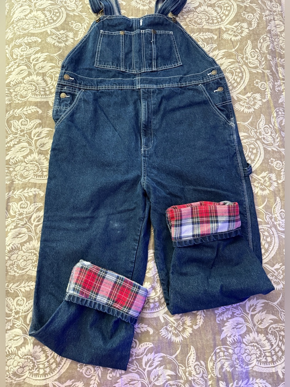 Flannel Lined Dark Denim Bib Overalls